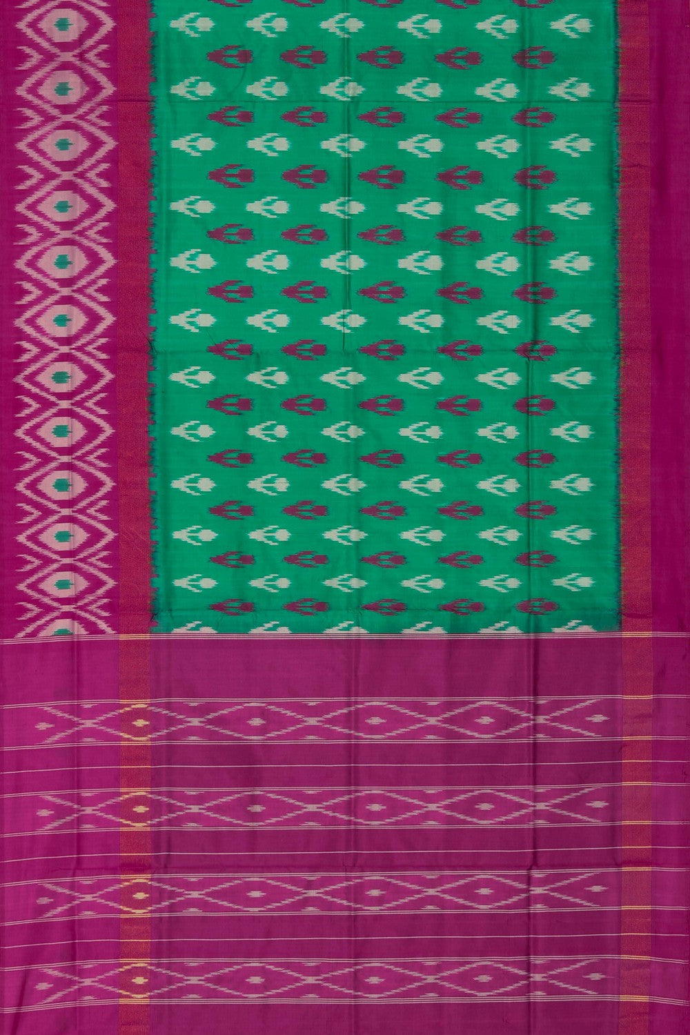 Image of Pochampally Ikat Silk Teal Green Saree